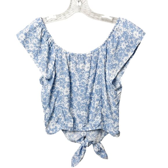 NWT American Eagle Top with Tie Front Detail Blue White Floral Print- Size Small - Picture 3 of 8